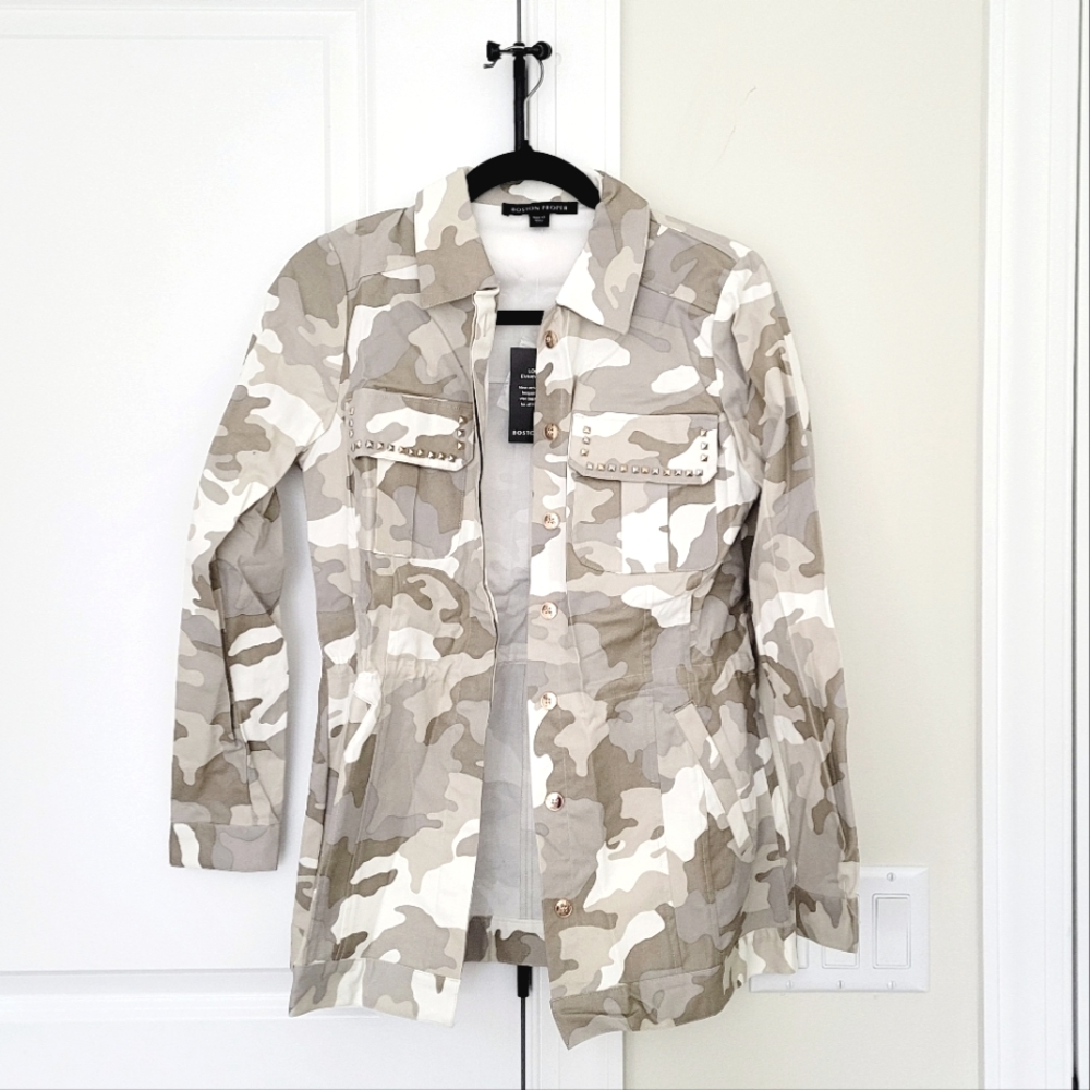 Boston Proper Metallic Camo Studded Utility Jacket Fall Gift Party Spring Travel - Picture 5 of 10